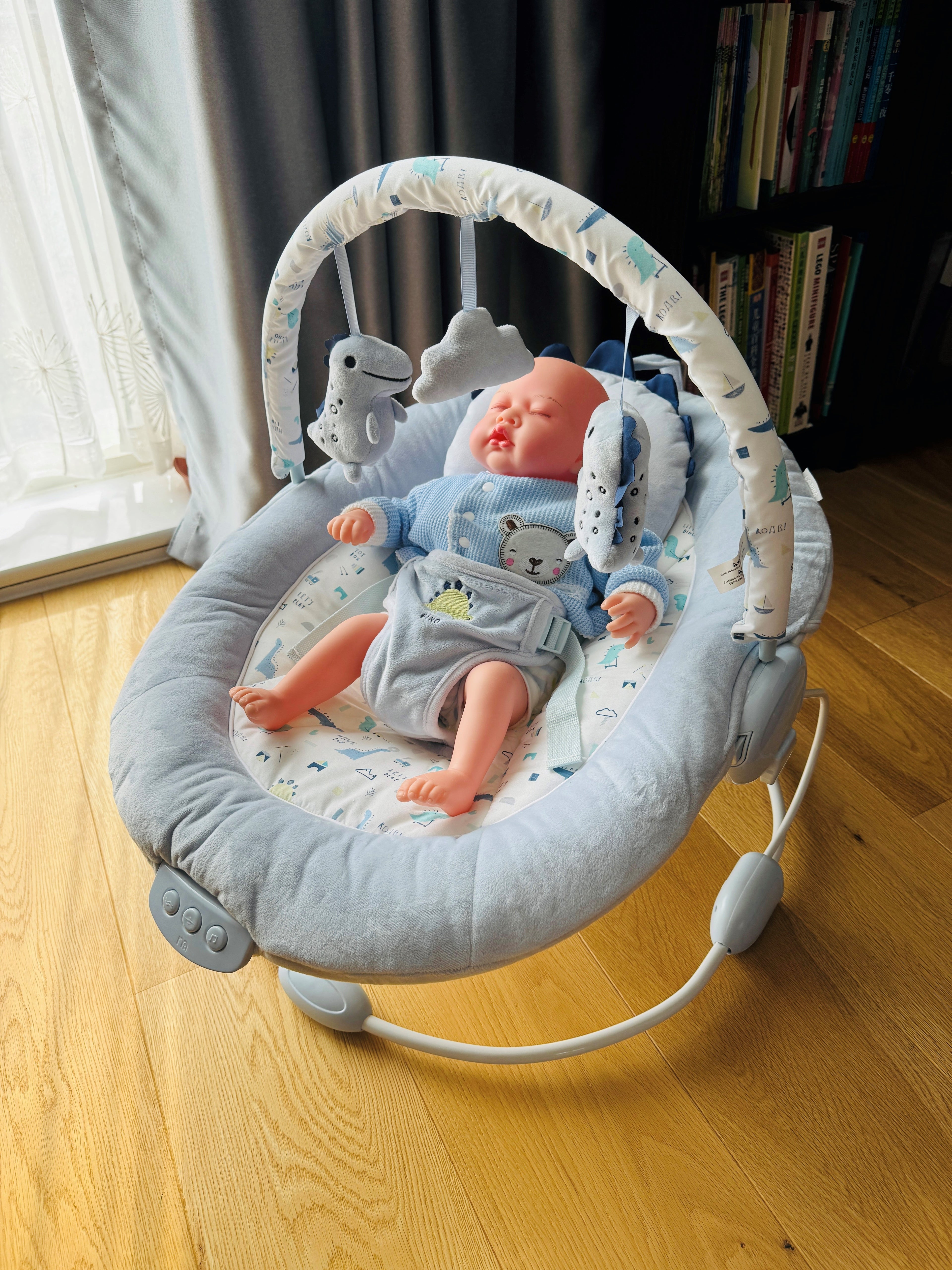 Blue Dinosaur Soft Padded Reclinable Baby Bouncer with Music, White Noise, Viberation 696
