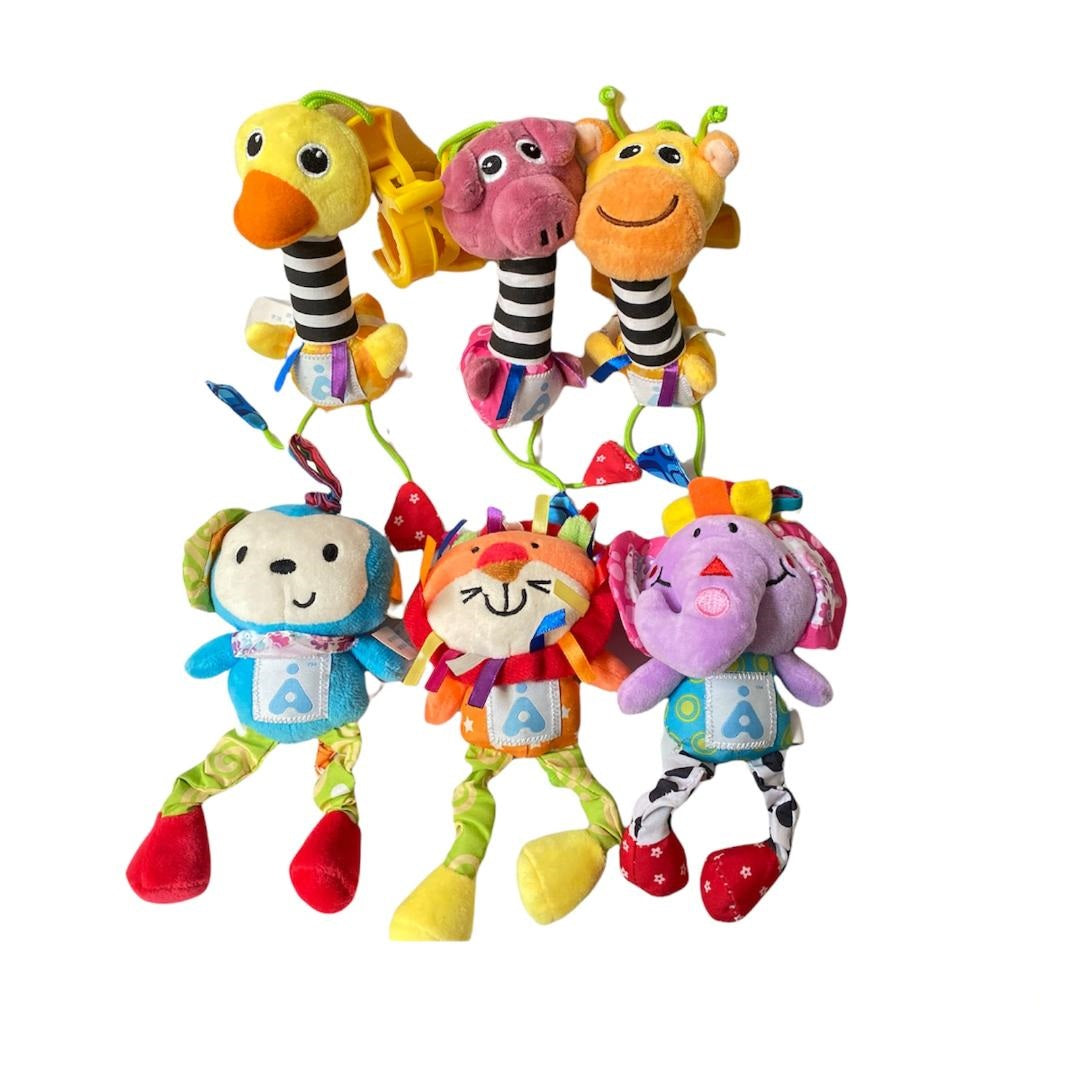 LADIDA Clip on Soft Baby Toys 6pcs, toys, Cot, Pushchair Boys/ Girls. 0+months