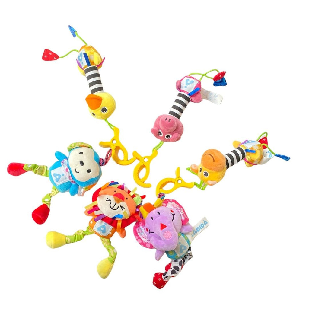 LADIDA Clip on Soft Baby Toys 6pcs, toys, Cot, Pushchair Boys/ Girls. 0+months