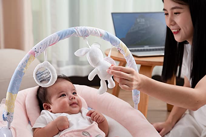 Spring Pink Flower Soft Padded Reclinable Baby Bouncer with Music, White Noise, Viberation Baby Bouncer - 76
