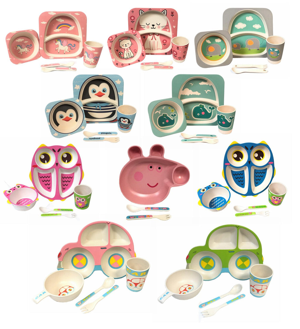 Children' 5 Piece Bamboo Breakfast Lunch Dinner Set.