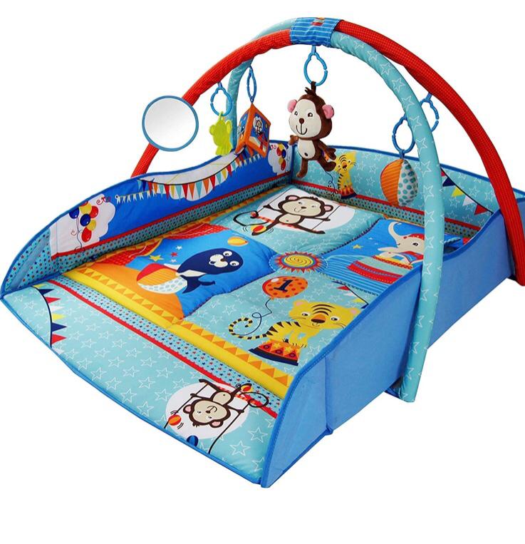 LADIDA Large 110cm Blue 4 in 1 Light Musical Baby Playmat Activity Play Gym Mat