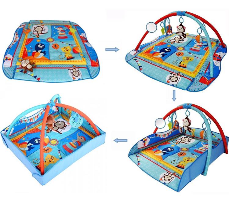 LADIDA Large 110cm Blue 4 in 1 Light Musical Baby Playmat Activity Play Gym Mat