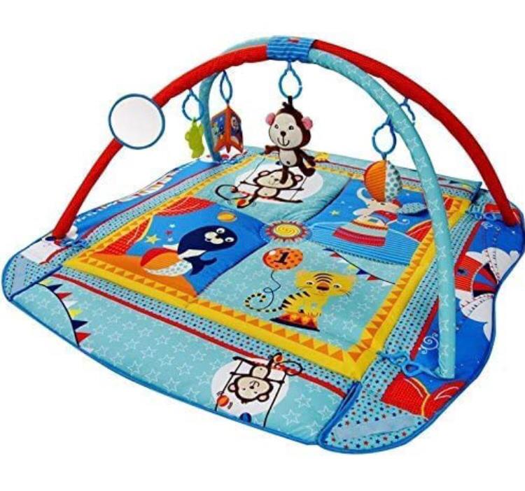LADIDA Large 110cm Blue 4 in 1 Light Musical Baby Playmat Activity Play Gym Mat