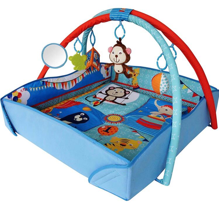 LADIDA Large 110cm Blue 4 in 1 Light Musical Baby Playmat Activity Play Gym Mat