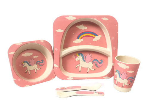 Children' 5 Piece Bamboo Breakfast Lunch Dinner Set.