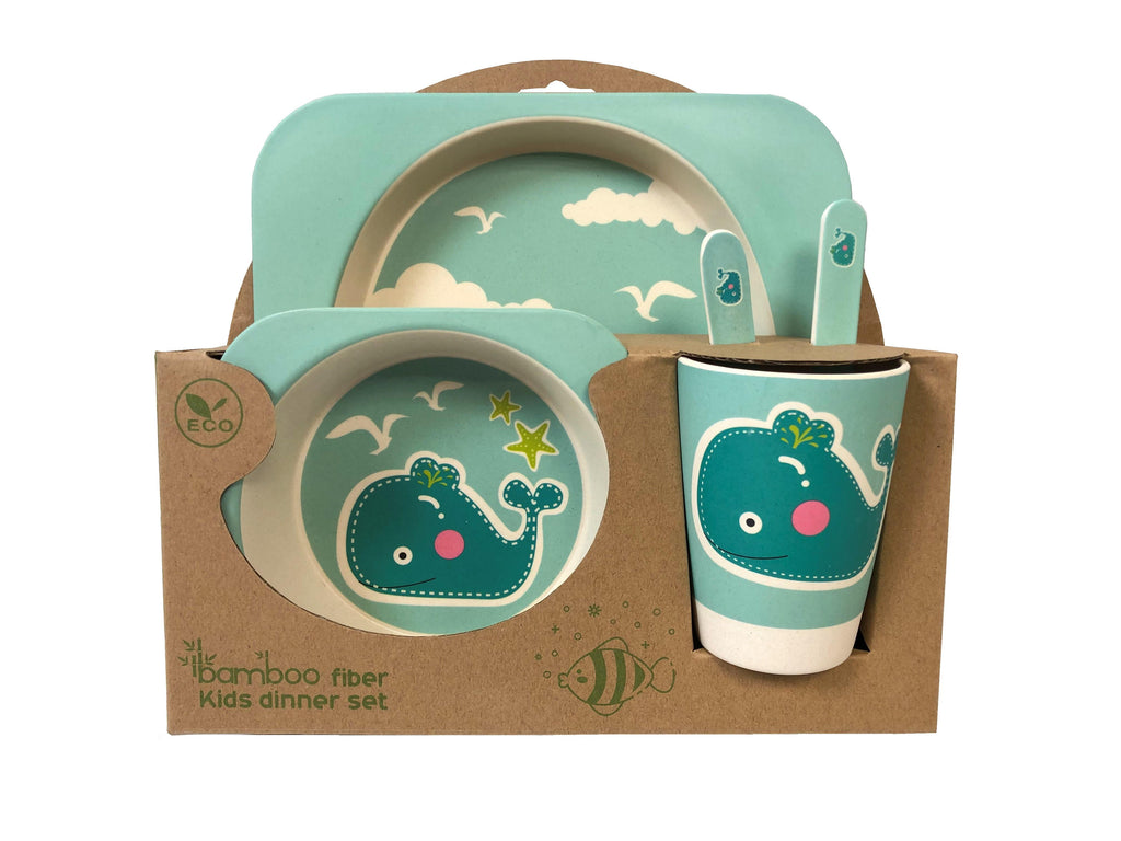 Children' 5 Piece Bamboo Breakfast Lunch Dinner Set.