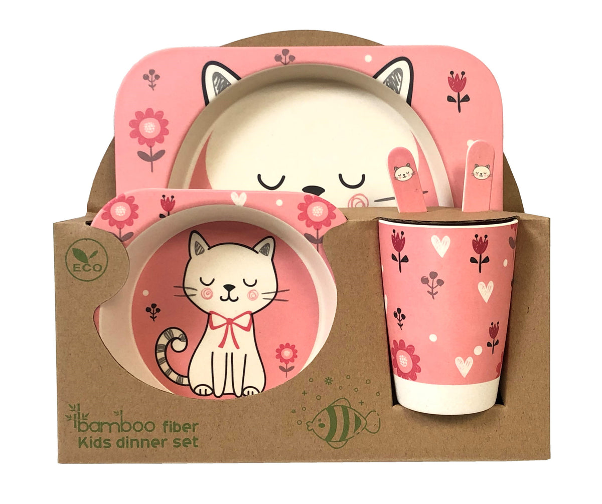 Children' 5 Piece Bamboo Breakfast Lunch Dinner Set.