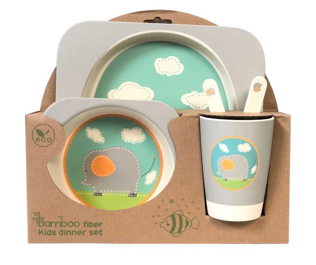 Children' 5 Piece Bamboo Breakfast Lunch Dinner Set.