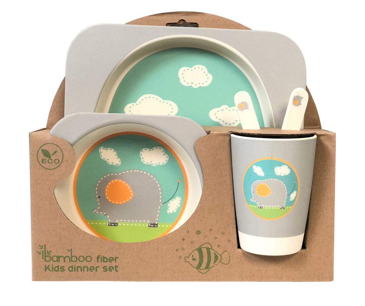 Children' 5 Piece Bamboo Breakfast Lunch Dinner Set.