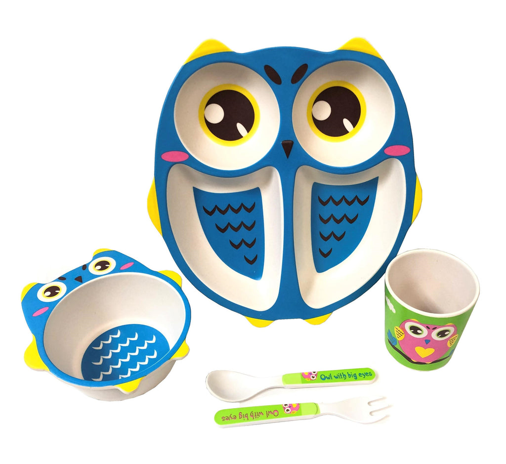 Children' 5 Piece Bamboo Breakfast Lunch Dinner Set.