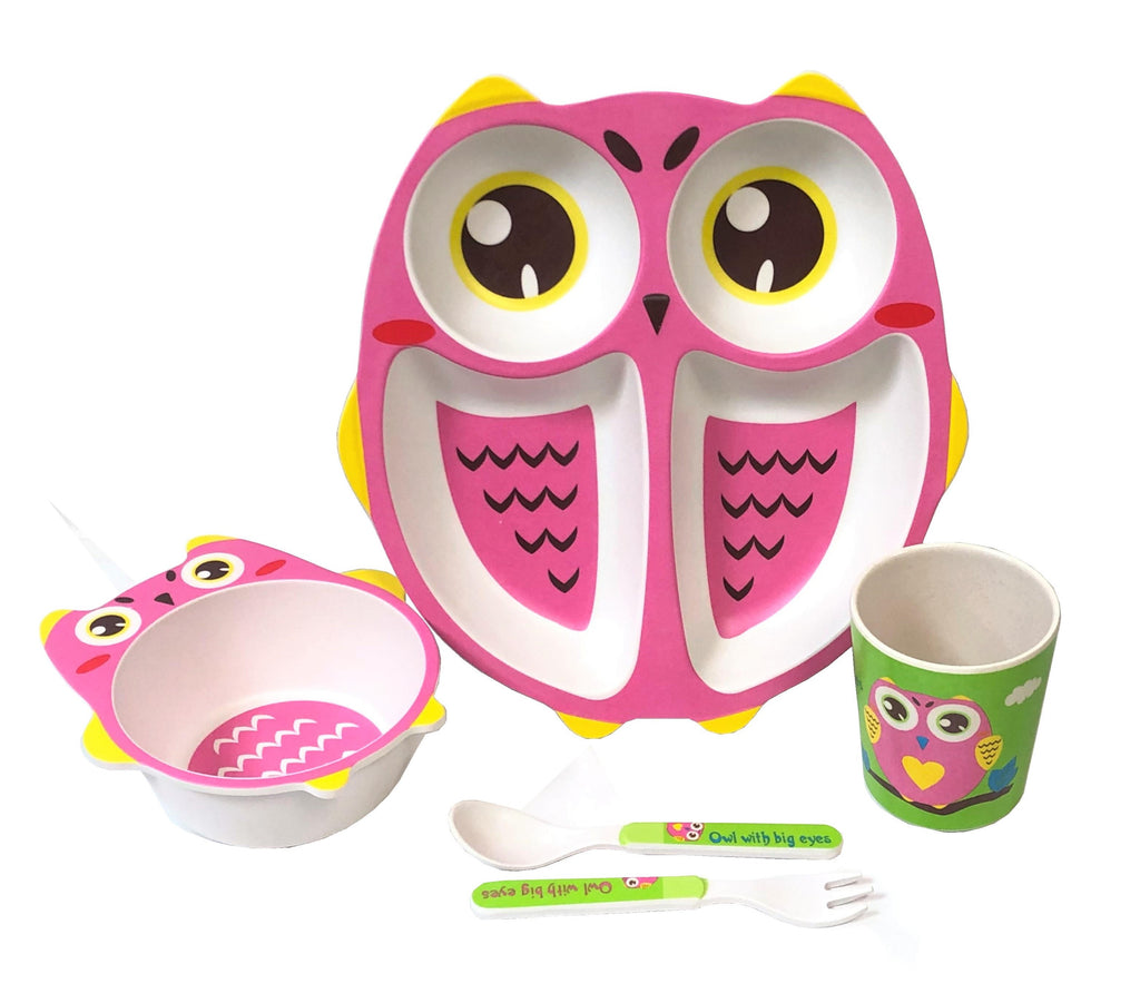 Children' 5 Piece Bamboo Breakfast Lunch Dinner Set.