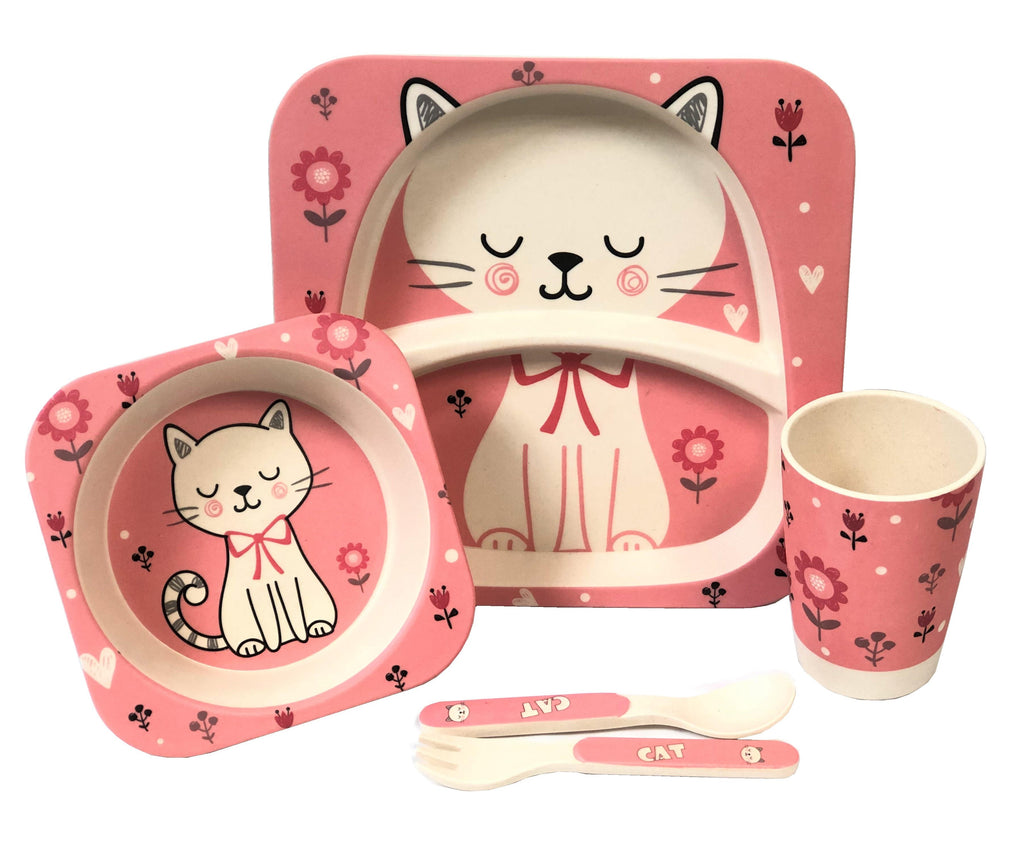 Children' 5 Piece Bamboo Breakfast Lunch Dinner Set.