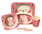 Children' 5 Piece Bamboo Breakfast Lunch Dinner Set.