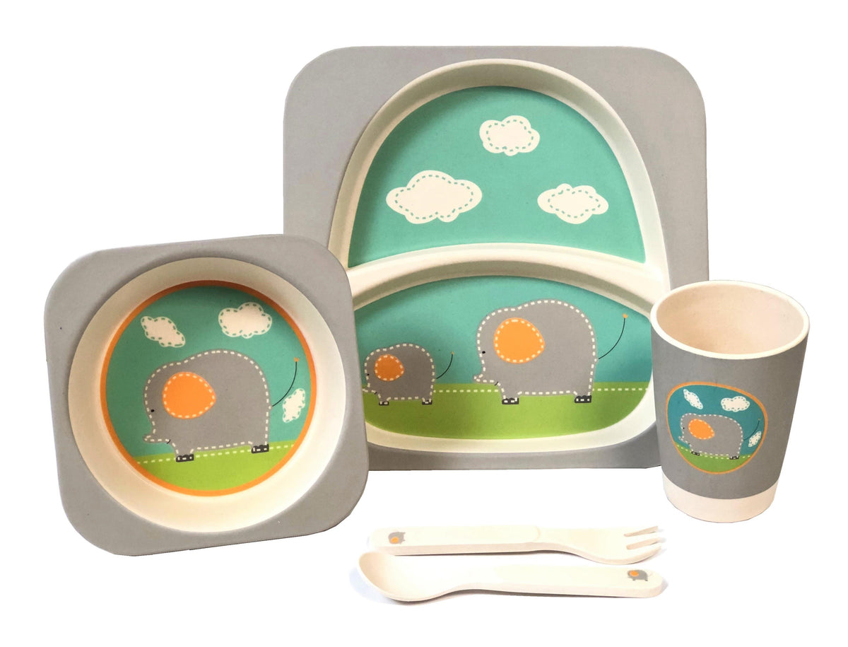 Children' 5 Piece Bamboo Breakfast Lunch Dinner Set.