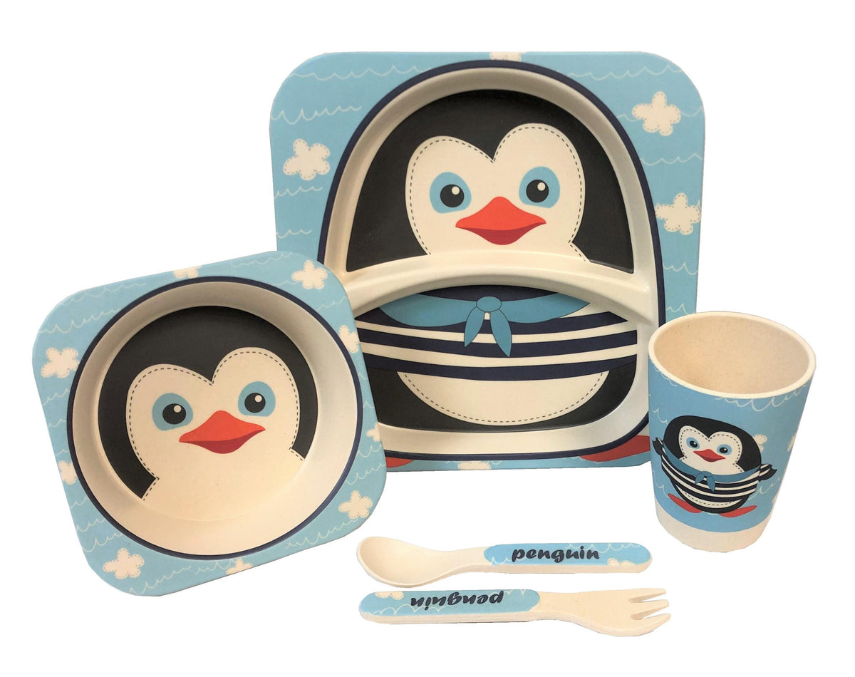 Children' 5 Piece Bamboo Breakfast Lunch Dinner Set.