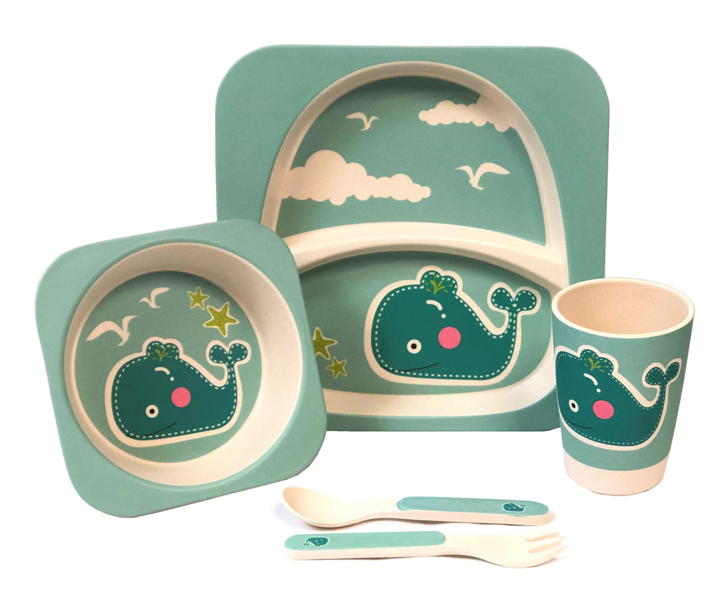 Children' 5 Piece Bamboo Breakfast Lunch Dinner Set.