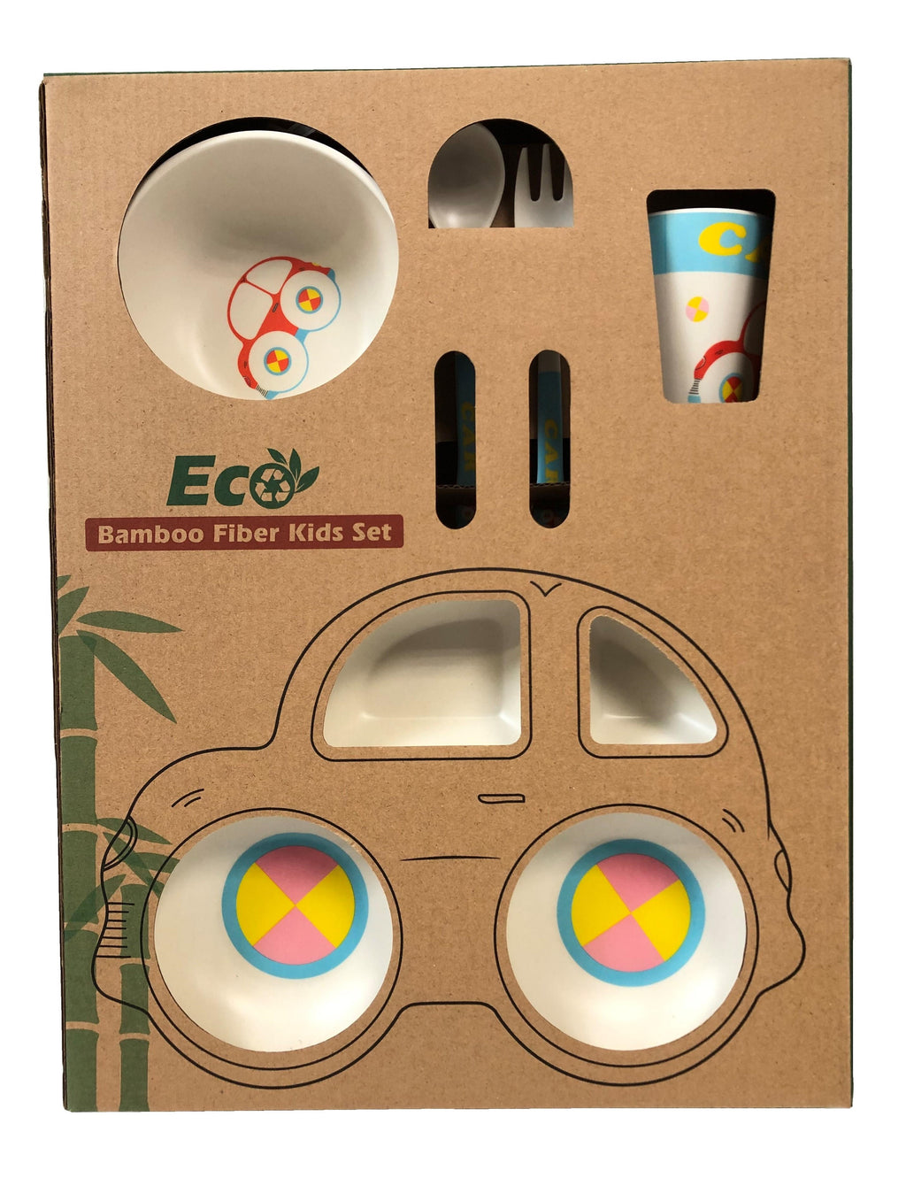 Children' 5 Piece Bamboo Breakfast Lunch Dinner Set.