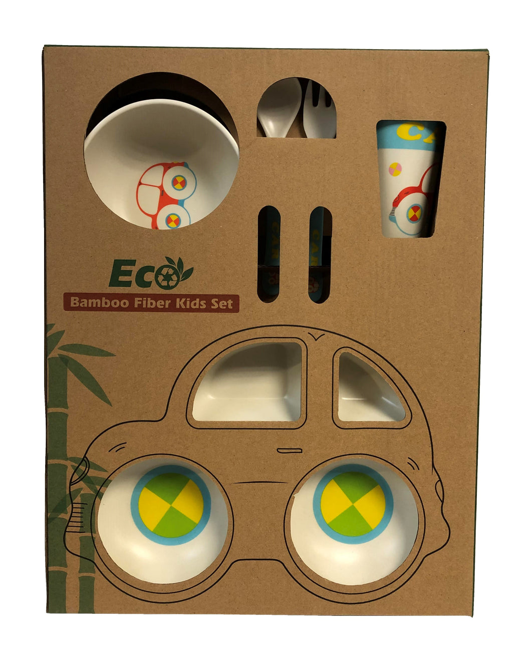 Children' 5 Piece Bamboo Breakfast Lunch Dinner Set.