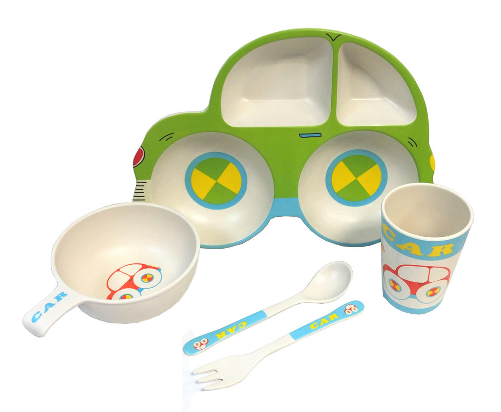 Children' 5 Piece Bamboo Breakfast Lunch Dinner Set.