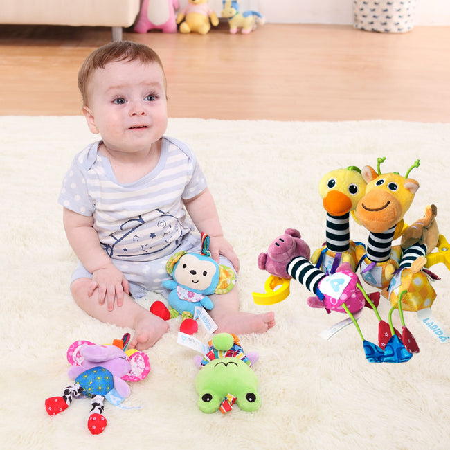 LADIDA Clip on Soft Baby Toys 6pcs, toys, Cot, Pushchair Boys/ Girls. 0+months Hover Image