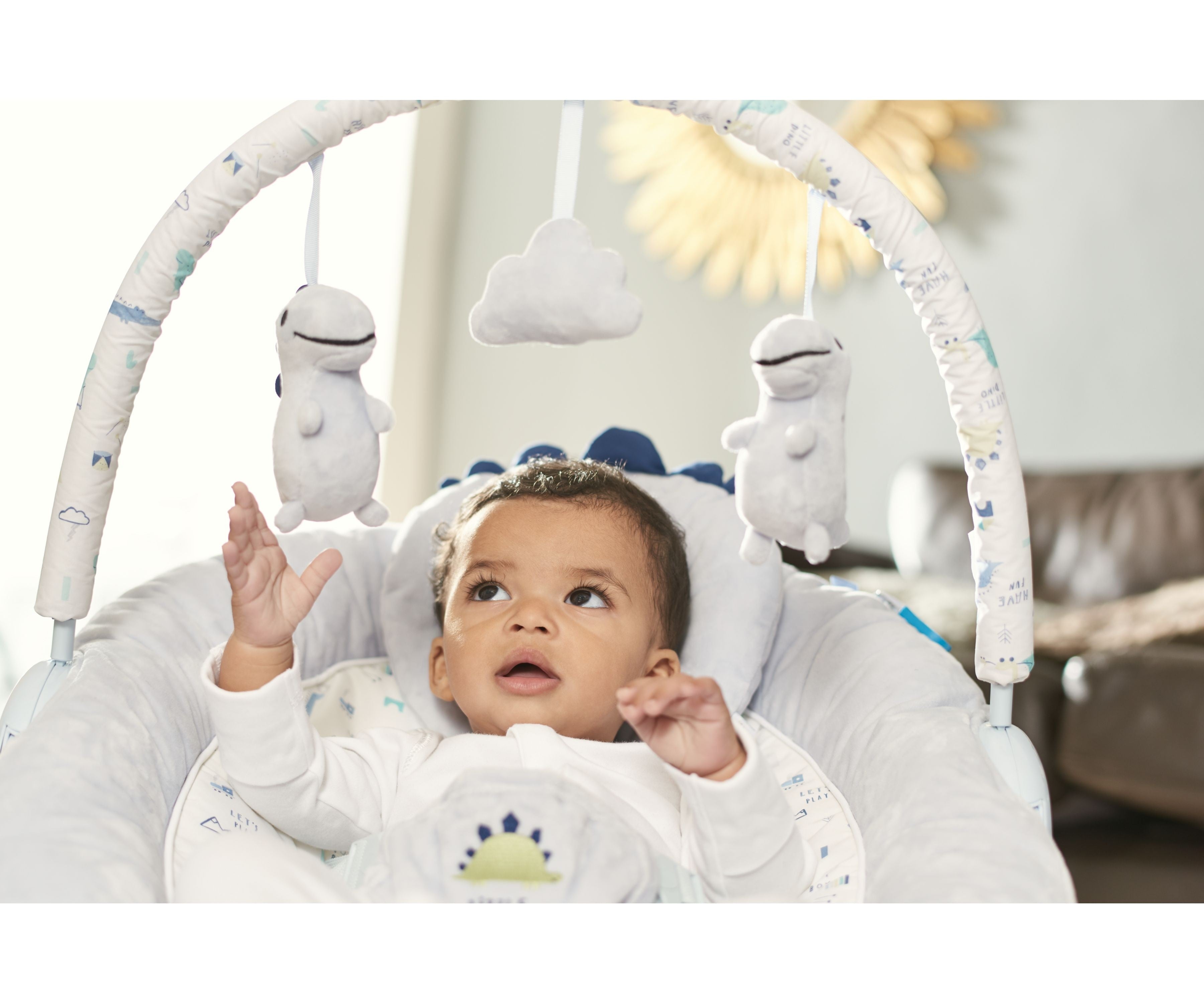 Blue Dinosaur Soft Padded Reclinable Baby Bouncer with Music, White Noise, Viberation 696