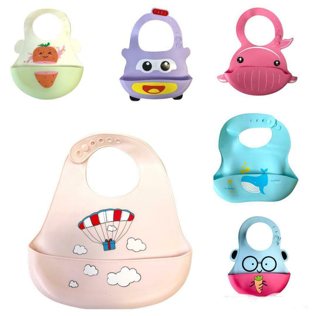 Silicone Cute Cartoon Soft Baby Bib Food catcher BPA Free Food Baby Apron seller Hover Image