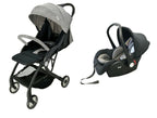 Grey Compact Lightweight Baby Pushchair with Car Seat.