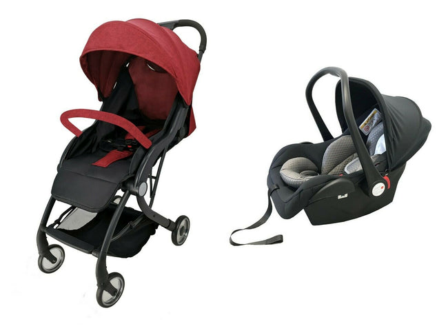 Red Compact Lightweight Baby Pushchair with Basket Hover Image