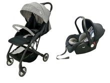 Load image into Gallery viewer, Grey Compact Lightweight Baby Pushchair with Car Seat.