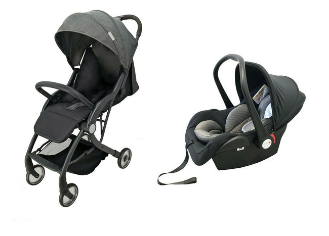 Black Compact Lightweight Baby Pushchair with Car Seat Hover Image