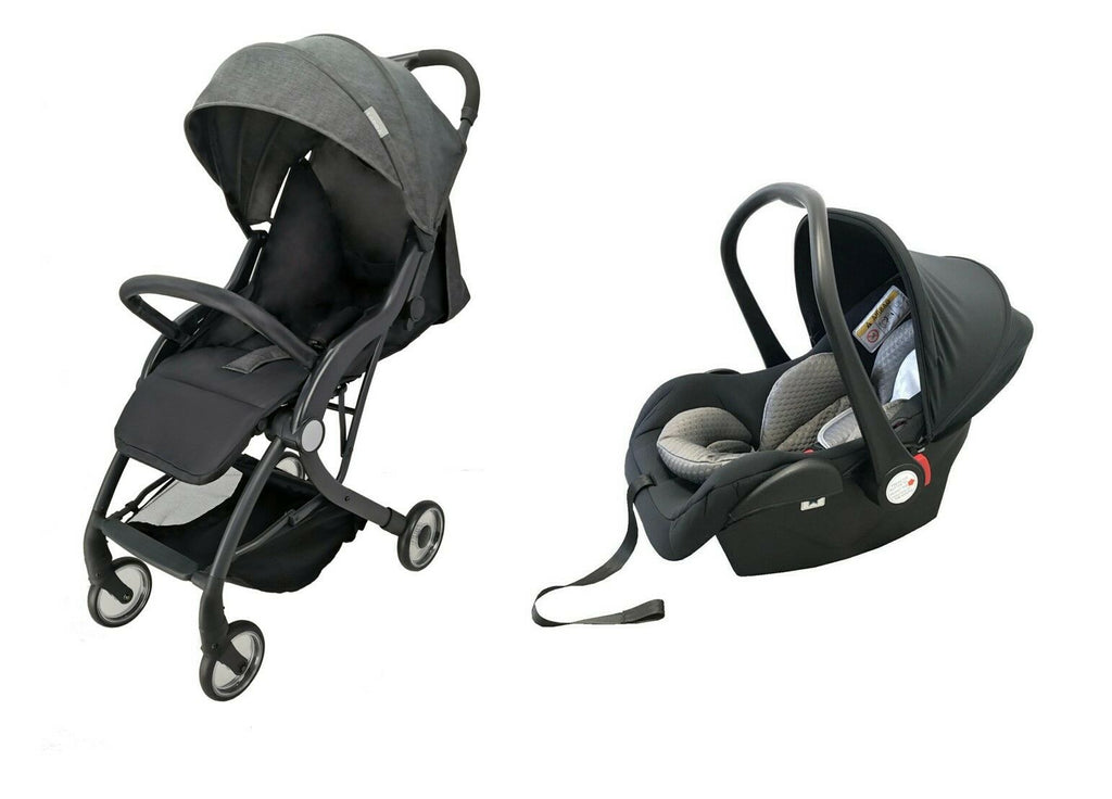 Black Compact Lightweight Baby Pushchair with Car Seat